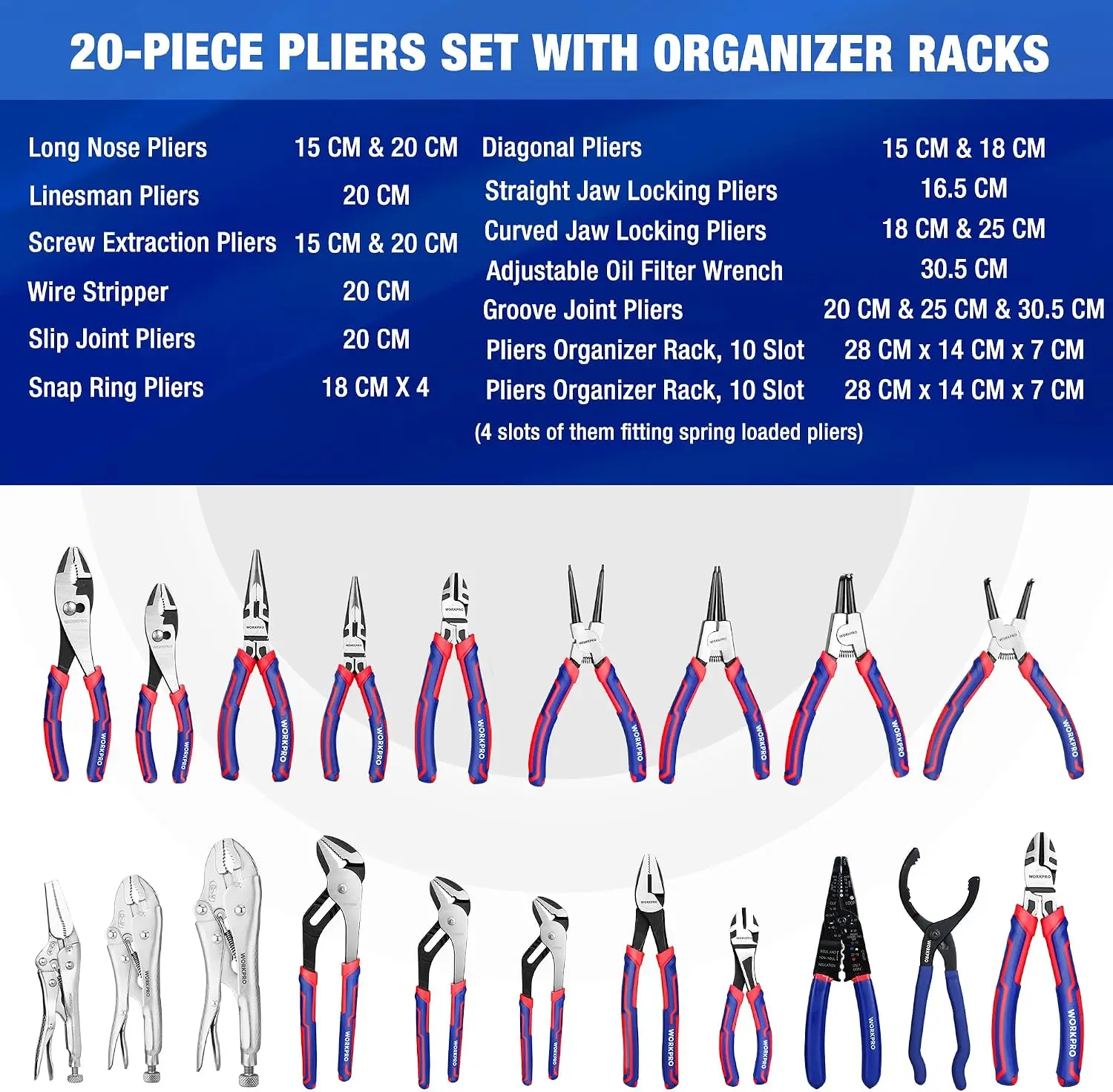 Pliers Set Twenty Piece Pliers Set With Two Pack Organizer Rack