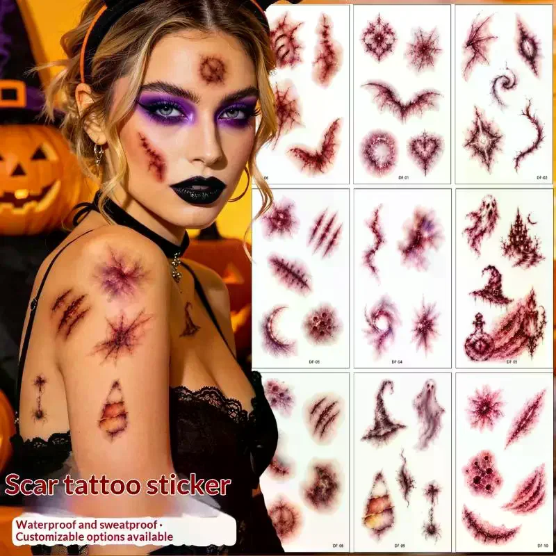10 Sheets Realistic Halloween Bruise Scar Temporary Tattoos Waterproof Long Lasting For Cosplay Costume Parties Prank Events