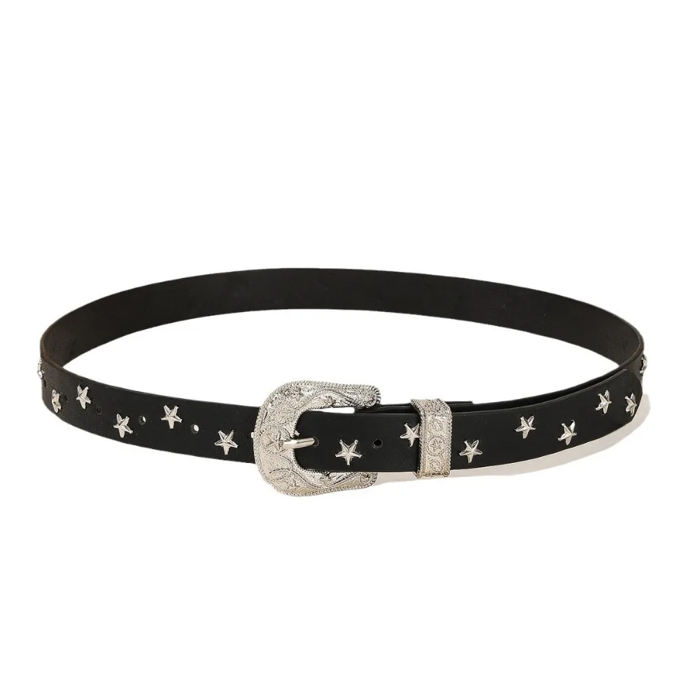 

Punk Star Rivet Waist Belt Punk Style Jeans Decor Y2K Wide Belt Trouser Decoration American Style PU Leather Waistbands Girls