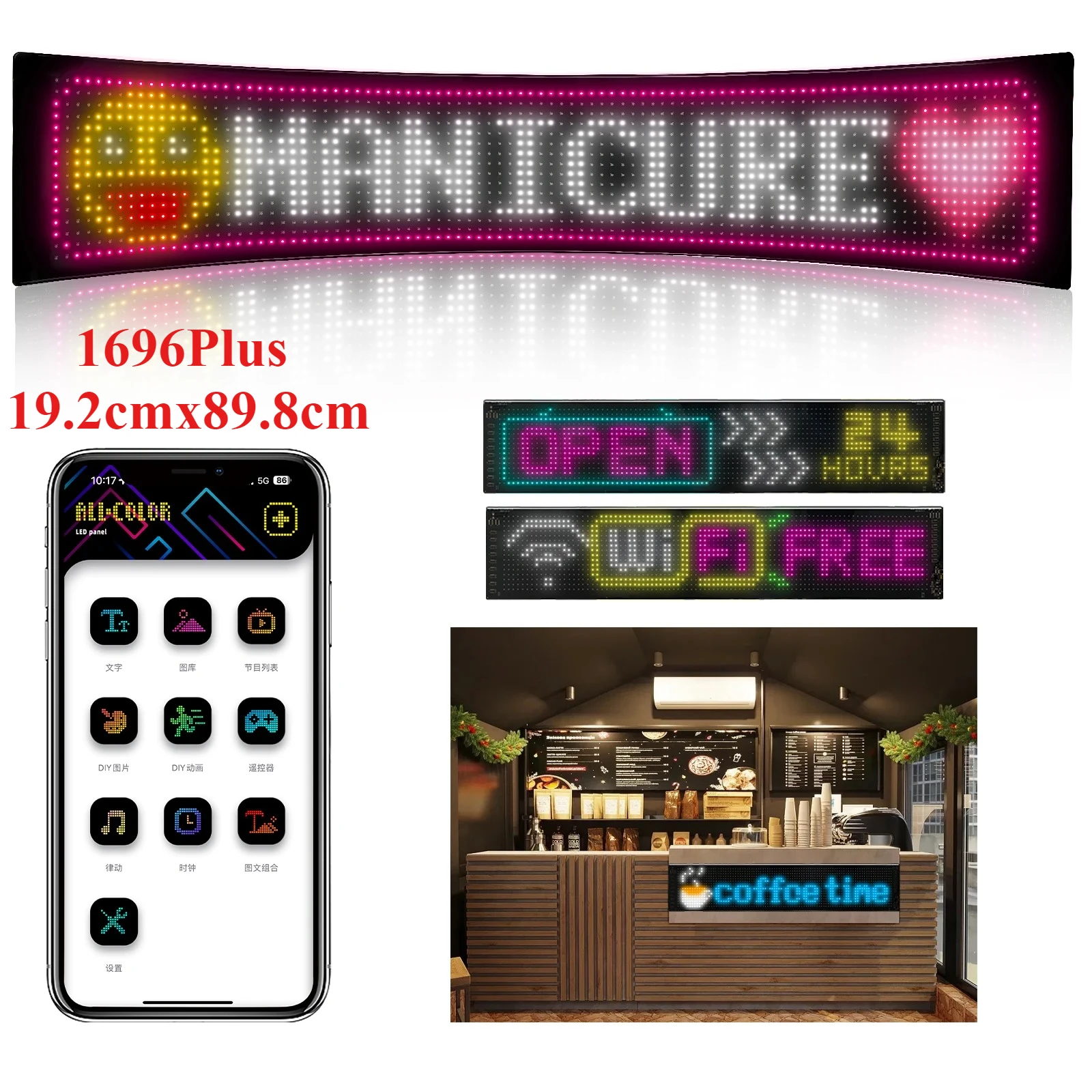 New 16*96PLUS 5V USB RGB LED Matrix Car Sign Programmable Pattern Animation Text DIY Scrolling Panel Remote Control Advertising