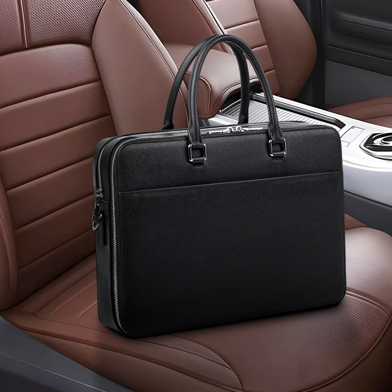 Pasta masculina de couro genuíno, armazenamento de computador multifuncional de negócios de 14 polegadas, bolsa masculina de grande capacidade