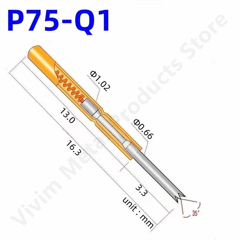 100PCS P75-Q1 Spring Test Probe Test Pin Pogo Pin P75-Q Electrical ICT FCT PCB Test Tool 0.66/1.02/16.3mm  Needle Crown Tip Head