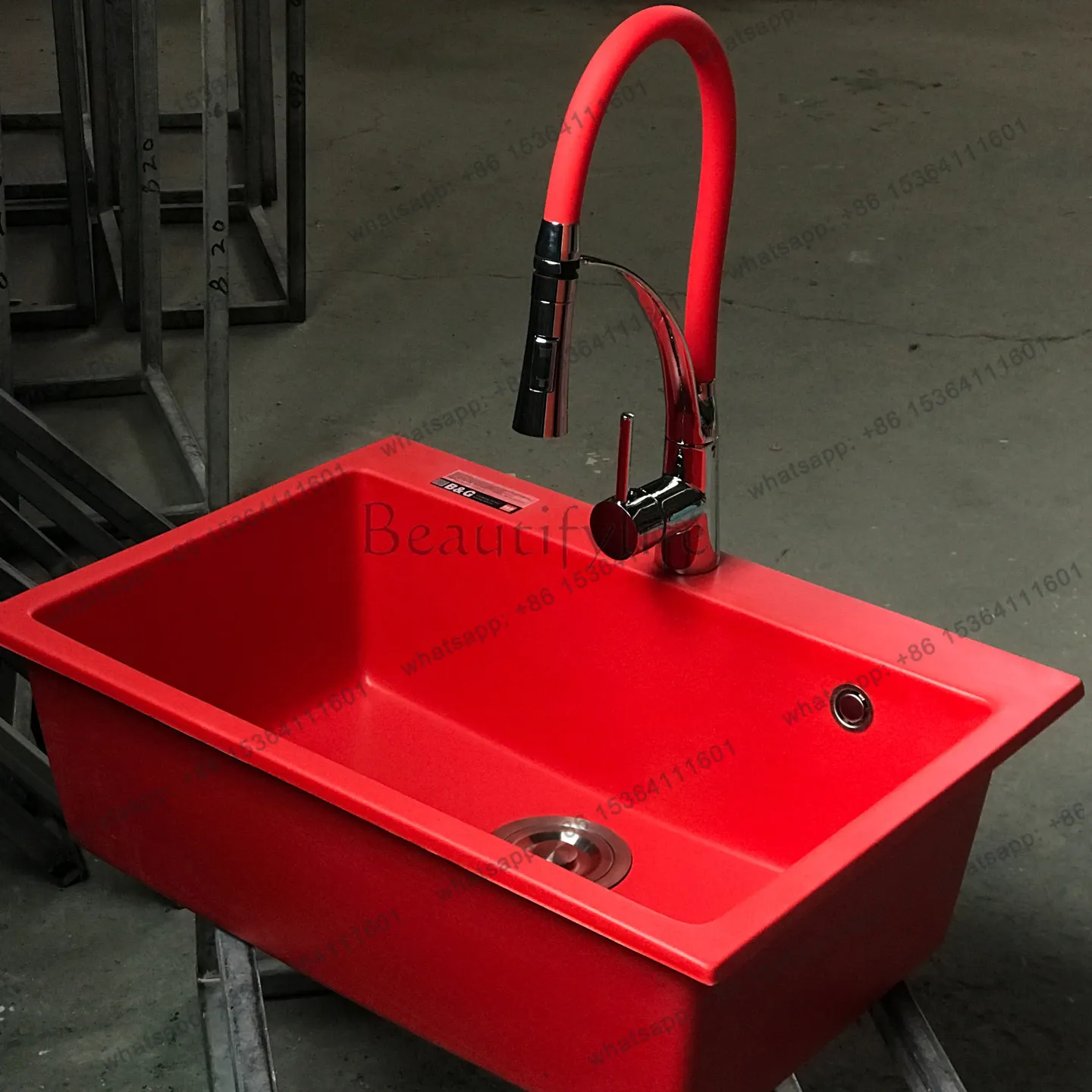 Quartz silent sink pool kitchen wear-resistant undercounter washbasin silent with pull-out faucet