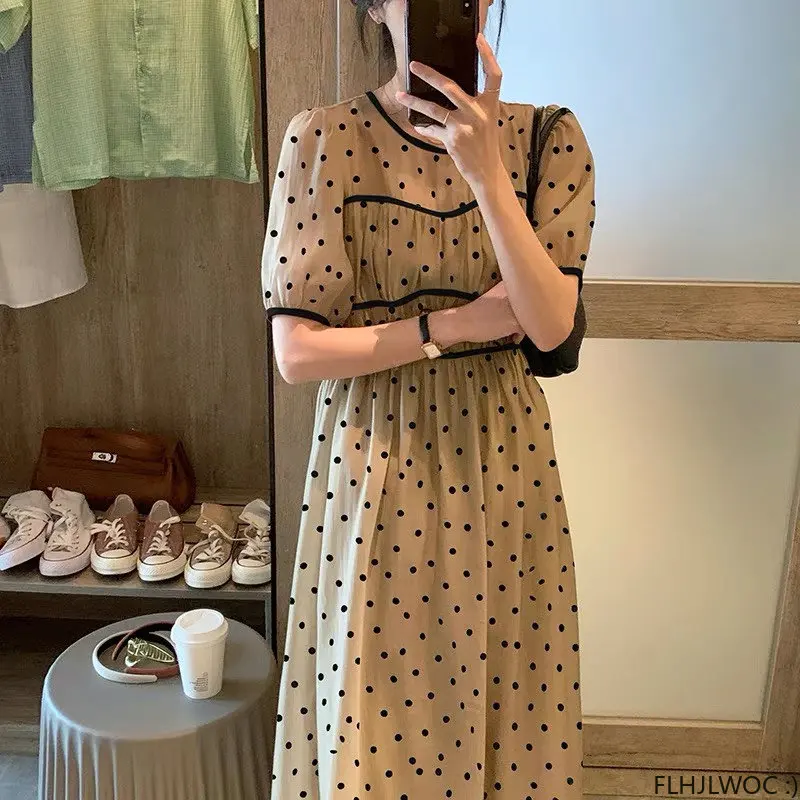 2023 Chic Korea Fashion Clothes Fenimine Vestidos Women Elegant Office Lady Vintage Single Breasted Button Black Dot Shirt Dress