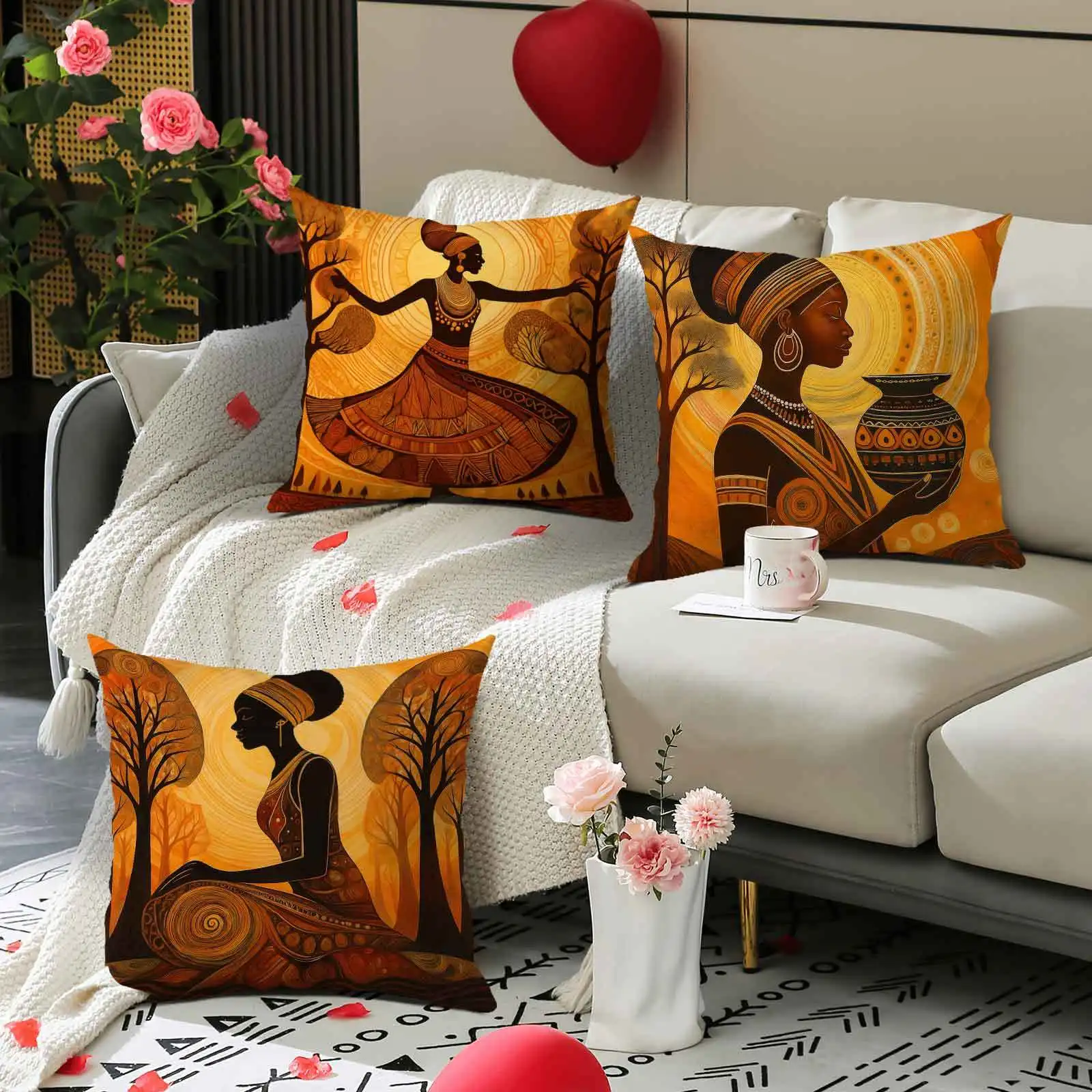 Exquisite African female pattern printing pillow cover Short plush Suitable living rooms bedrooms sofas throw cushion cover