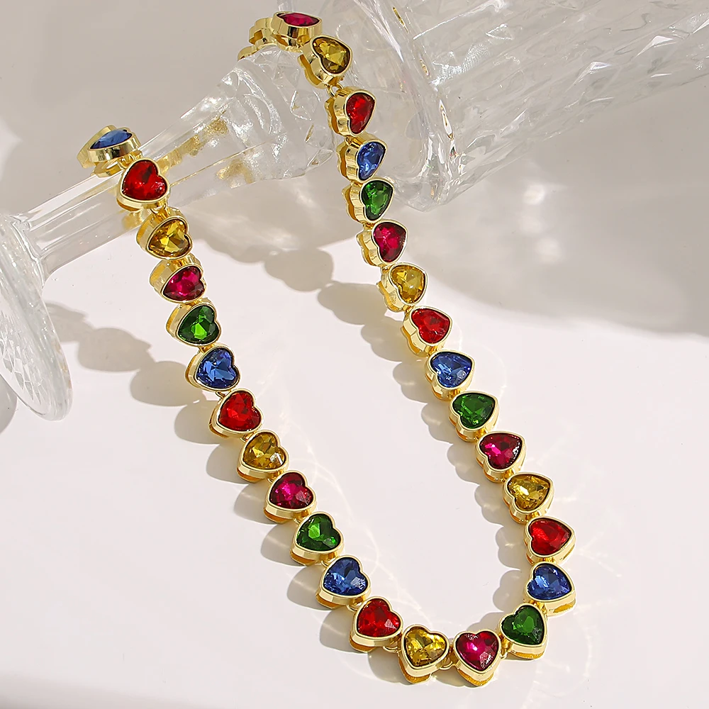 Luxus Bunte Glänzende Kubische Herzförmige Hochzeit Halskette Für Frauen Neue Mode Liebe Aussage Dicke Kette Party Schmuck Geschenke – Detail 6
