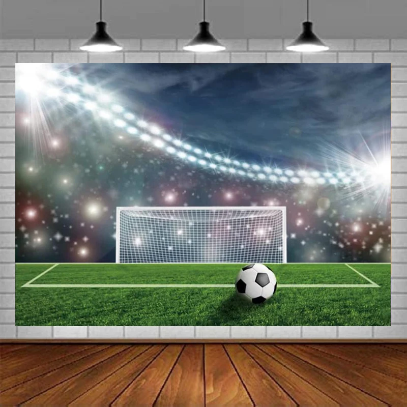 

Фон для фотосъемки для футбольного поля, футбольного стадиона, прожектора, спортивного плаката, детского дня рождения, вечеринки, портретной съемки, фон