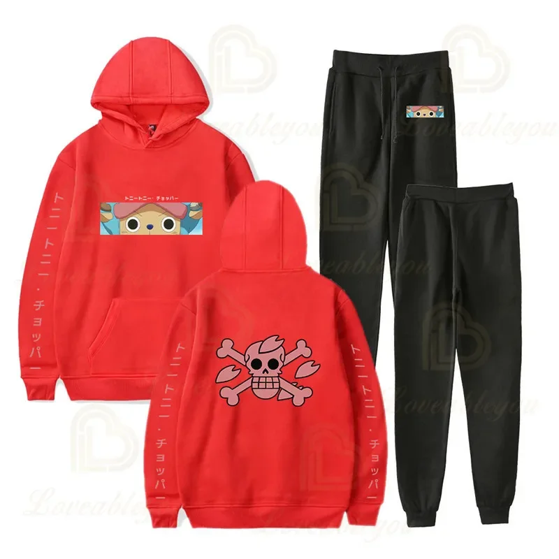 One Piece Men Women Set of Clothes Autumn Cartoon Hoodies Tops+long Pants 2pcs Suit Monkey D. Luffy Roronoa Zoro Chopper Clothes