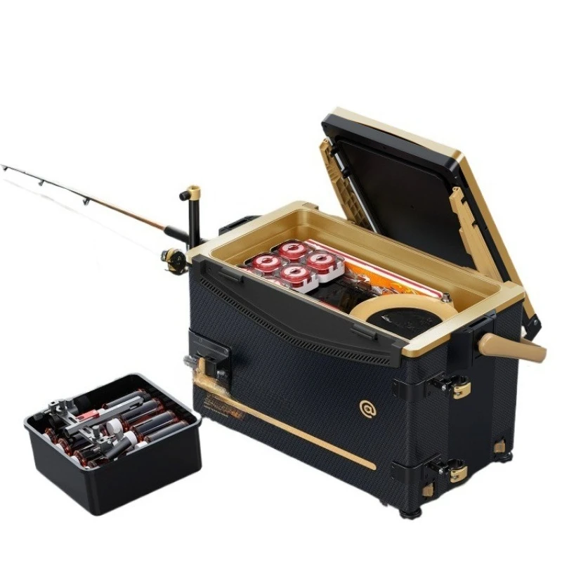 Fishing box full set 2025 new L8 track thickened seated fishing box multi-function installation-free fishing gear equipment