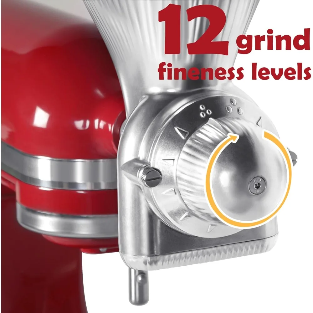 مرفق مطحنة الحبوب المعدنية بالكامل لخلاط حامل كيتشن إيد مع 12 مطحنة دقيق بمستوى طحن، مرفق مطحنة الحبوب