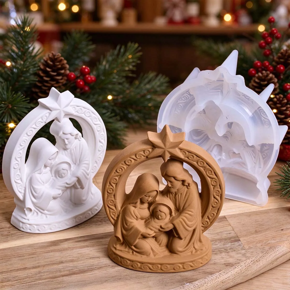 Nativity Plaster Craft Silicone Mold DIY Holy Family Epoxy Resin Concrete Casting Mould Handmade Home Xmas Decor Table Ornament