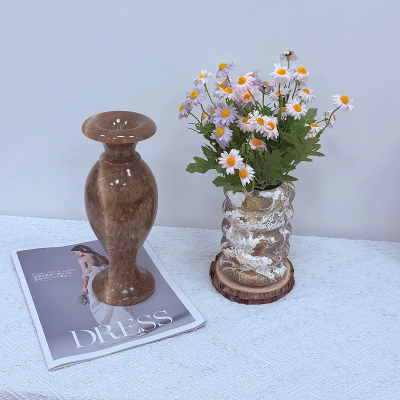 

Nordic Light Luxury INS Style Natural Marble Vase Creative Home Decor Ornament for Living Room Hotel Homestay