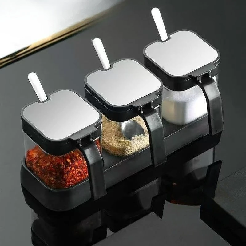 

1PC Seasoning Box Combination Spice Jar Glass Salt Shaker Household Kitchen Storage Box Grains Tank Oil Pepper Bottle Gadget Set