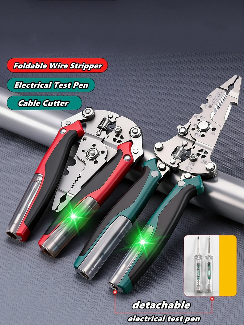 Foldalbe Multifunctional Electricia Foldable Crimping Wire Stripper Cutting Pliers Decrustation Electrical Test Pen Tools