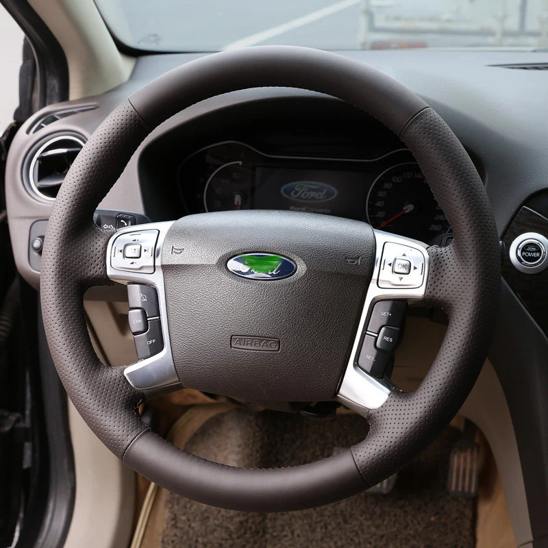 Customized Hand-sewn Car Steering Wheel Braid Cover for Ford Mondeo Mk4 S-Max Ford Focus 3 Kuga Microfiber Leather Non-slip