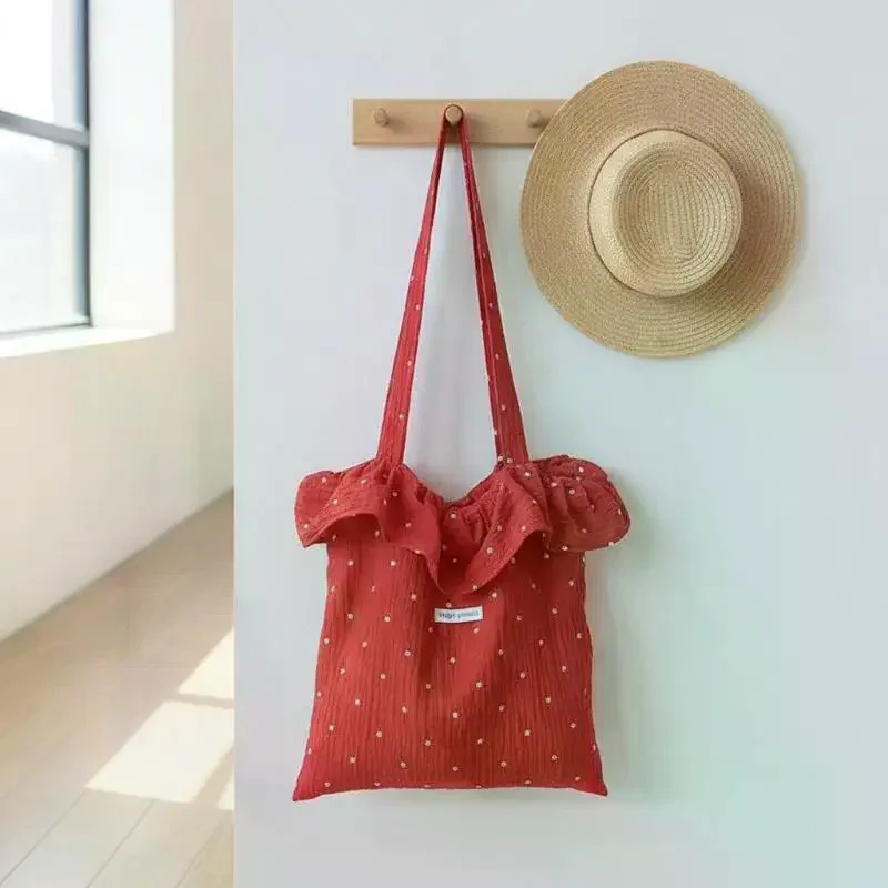 All Match Wave Point Chiffon Large Capacity Mesh Korean Style Women Commuting Shoulder Handbag