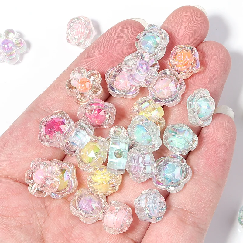 

50/100pcs Transport/Matte Acrylic Beads Color plating Loose Spacer Flower Bead for Jewelry Making DIY Bracelet Necklace Supplies