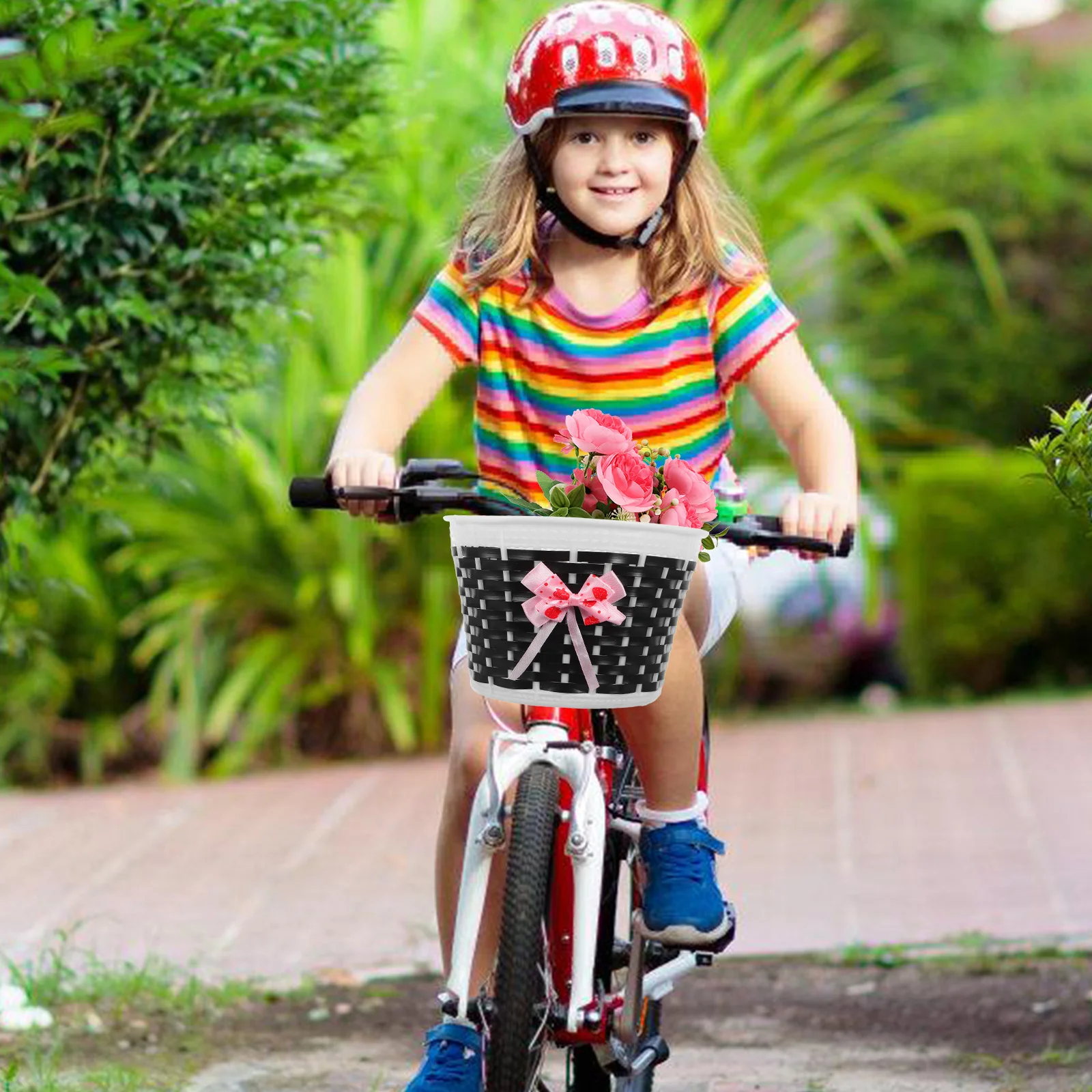 Kids Bike Front Basket Bowknot Black Size Crash Resistant Decorative Basket for Girls Bicycle Handlebar