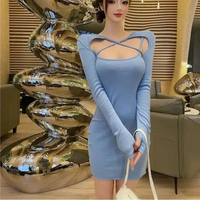 Robe Épicée à Manches sulfpour Fille, Jupe Enveloppée à la Hanche, Coupe Cintrée, Design Sexy