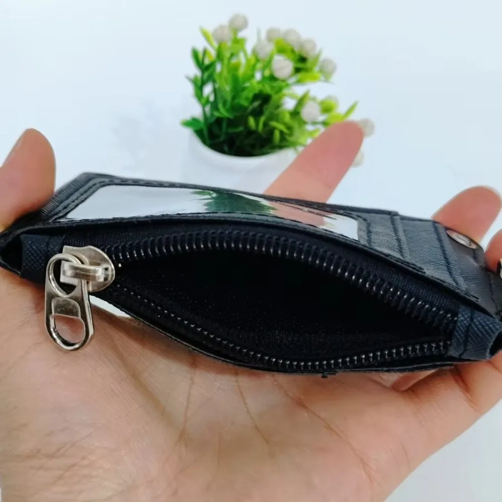 5 Card Slot Design Coin Purse Wallet PU Leather with Lanyards Neck Strap ID Card Holder Zipper Pocket Multi-compartment