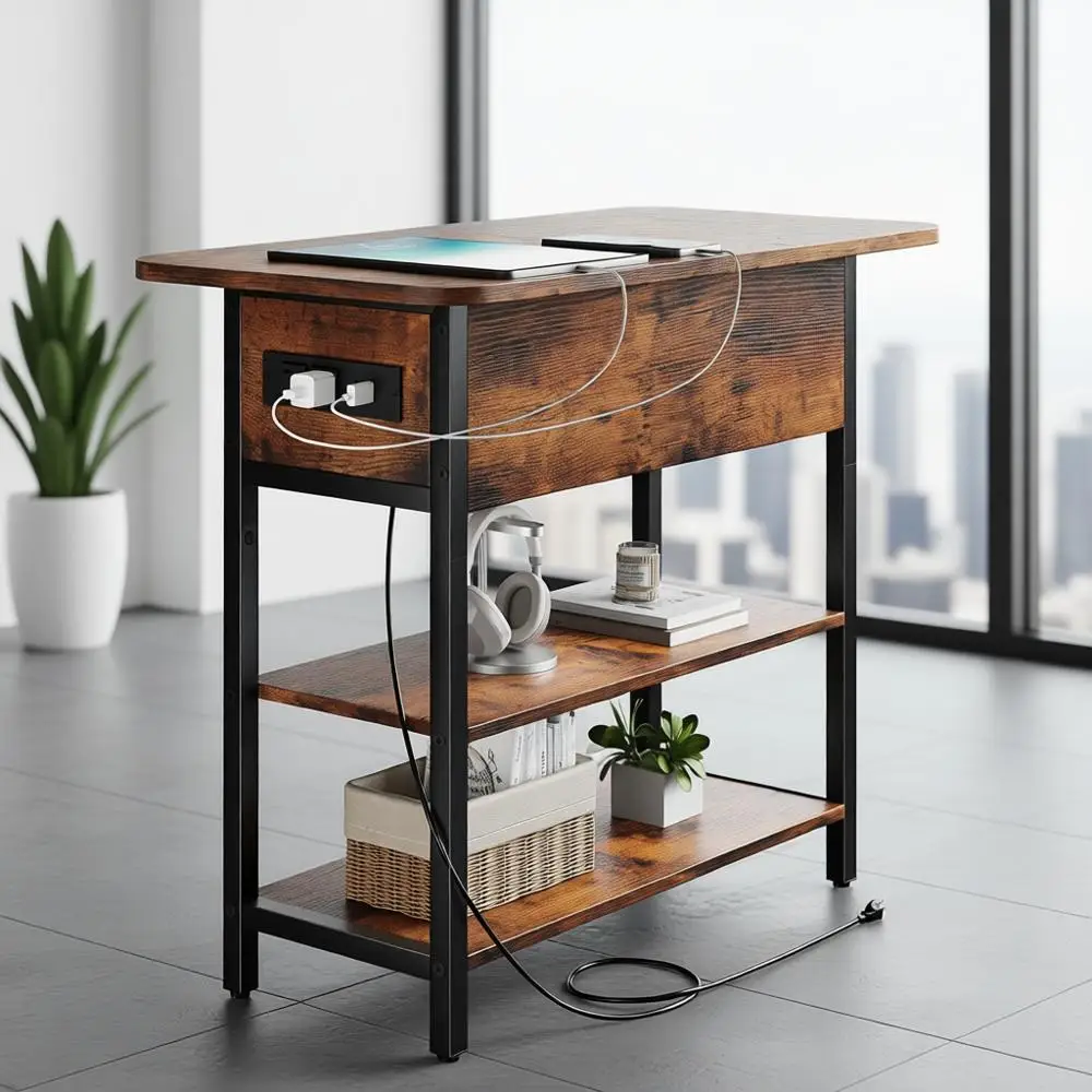 

Торцевой столик с зарядной станцией, откидный боковой столик с USB-портами и розетками, диван-диван, прикроватная тумбочка для гостиной