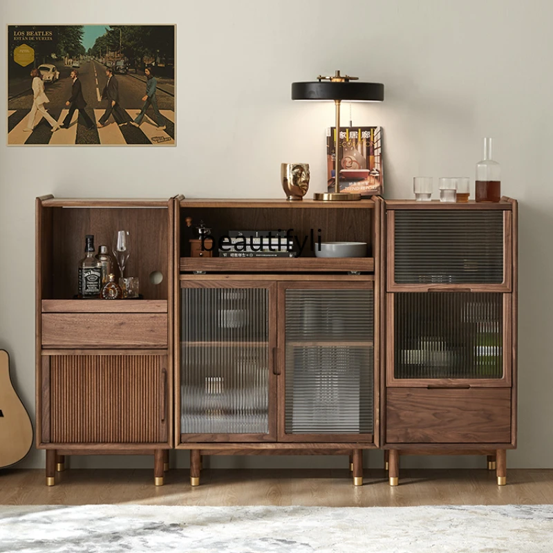 

Nordic Black Walnut Solid Wood Chest of Drawers Living Room Light Luxury Side Cabinet Locker Simple Storage Cabinet TV Cabinet