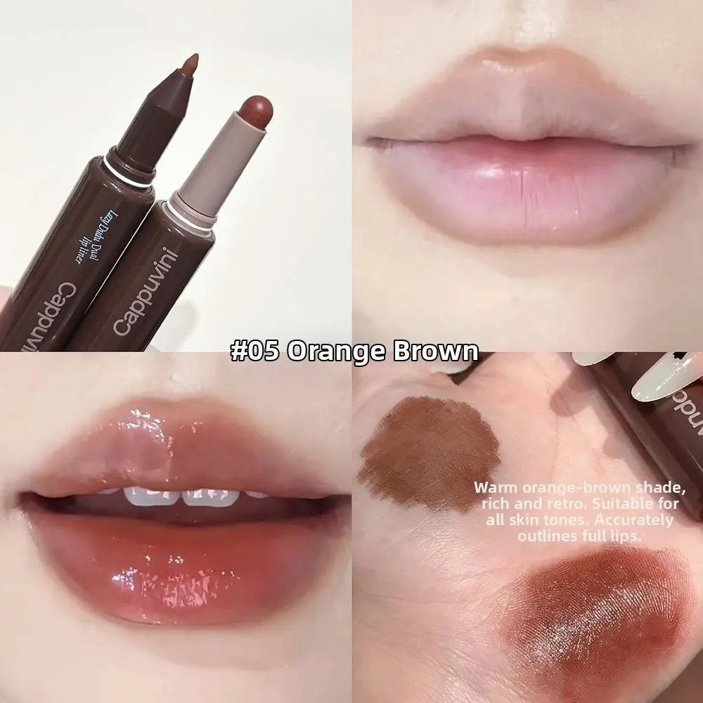 2 In 1 Lipstick Liner Combo Velvet Texture Easy Outlining Lip Liner Pencil Non-Fade Long Lasting Dual-Use Lip Liner Beauty Tool