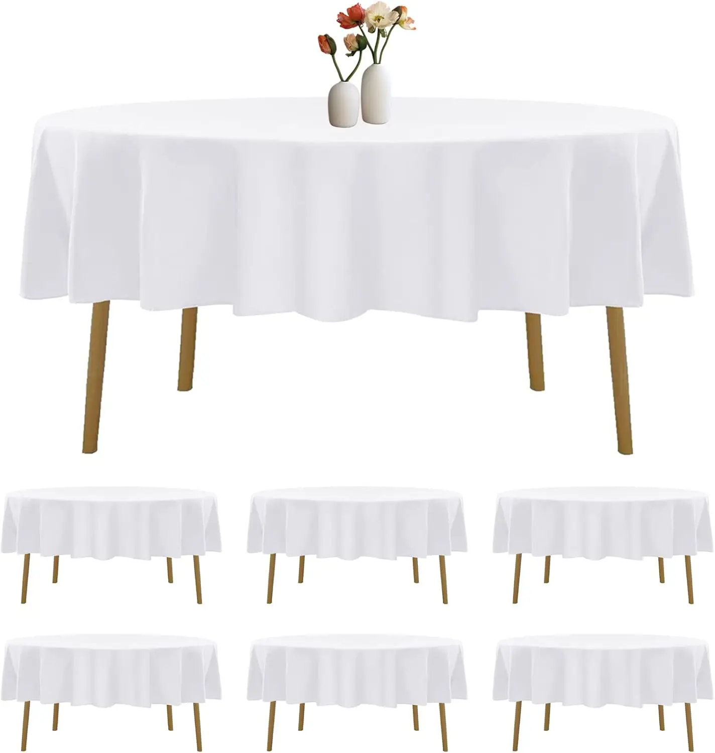 

6 Pack Round Tablecloth 90 Inches White Table Cloth Stain and Wrinkle Resistant Washable Polyester Fabric Table Cover fo