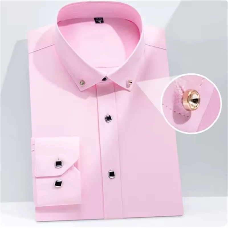 New Men's Business White Shirts Long Sleeve Diamond Button New Business Formal Social Thin ClassicFree Shipping Popular Clothes