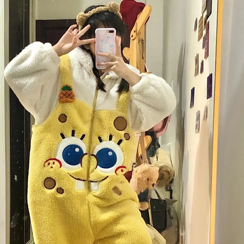 Kawaii Hangyodon أفخم سيامي منامة مقنعين بذلة منامة Sanrioed أنيمي الكرتون المرجان المخملية ملابس منزلية سميكة ثوب النوم