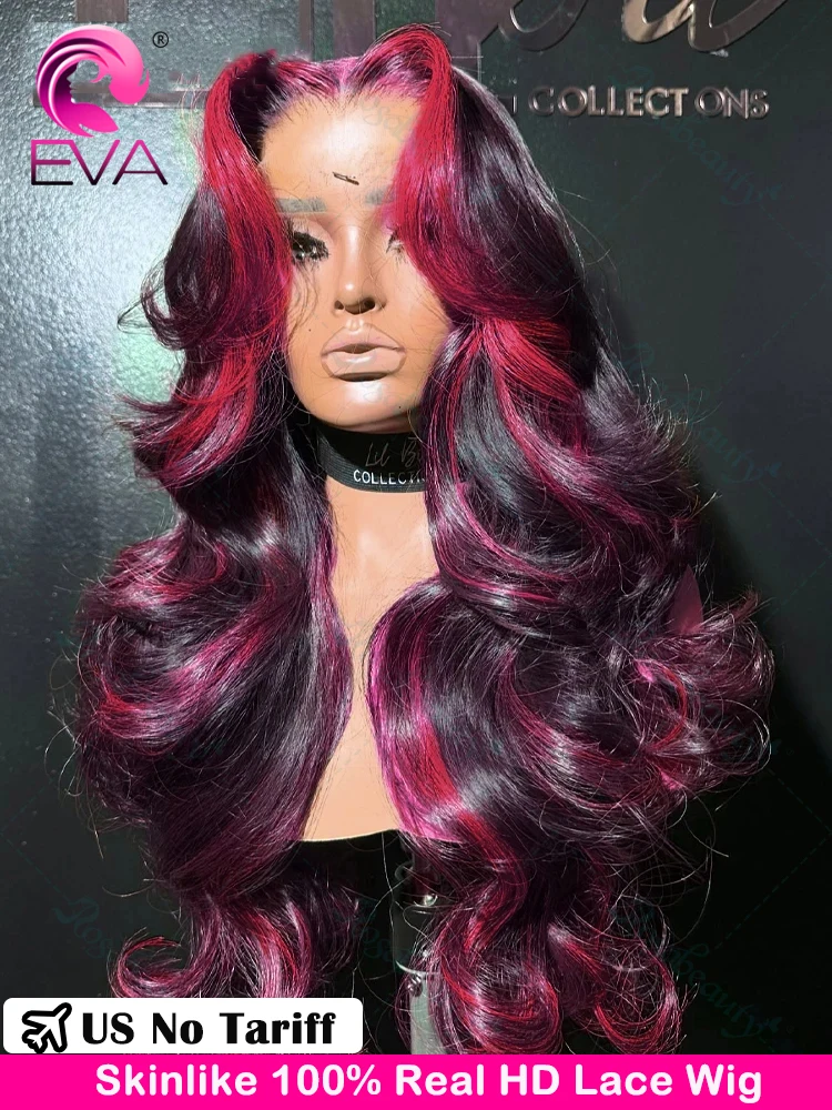 

1b/99j Burgundy Highlight Wig 13x6 HD Lace Frontal Wig 36 Inch 250% Density Colored Body Wave 13x4 HD Lace Front Human Hair Wigs
