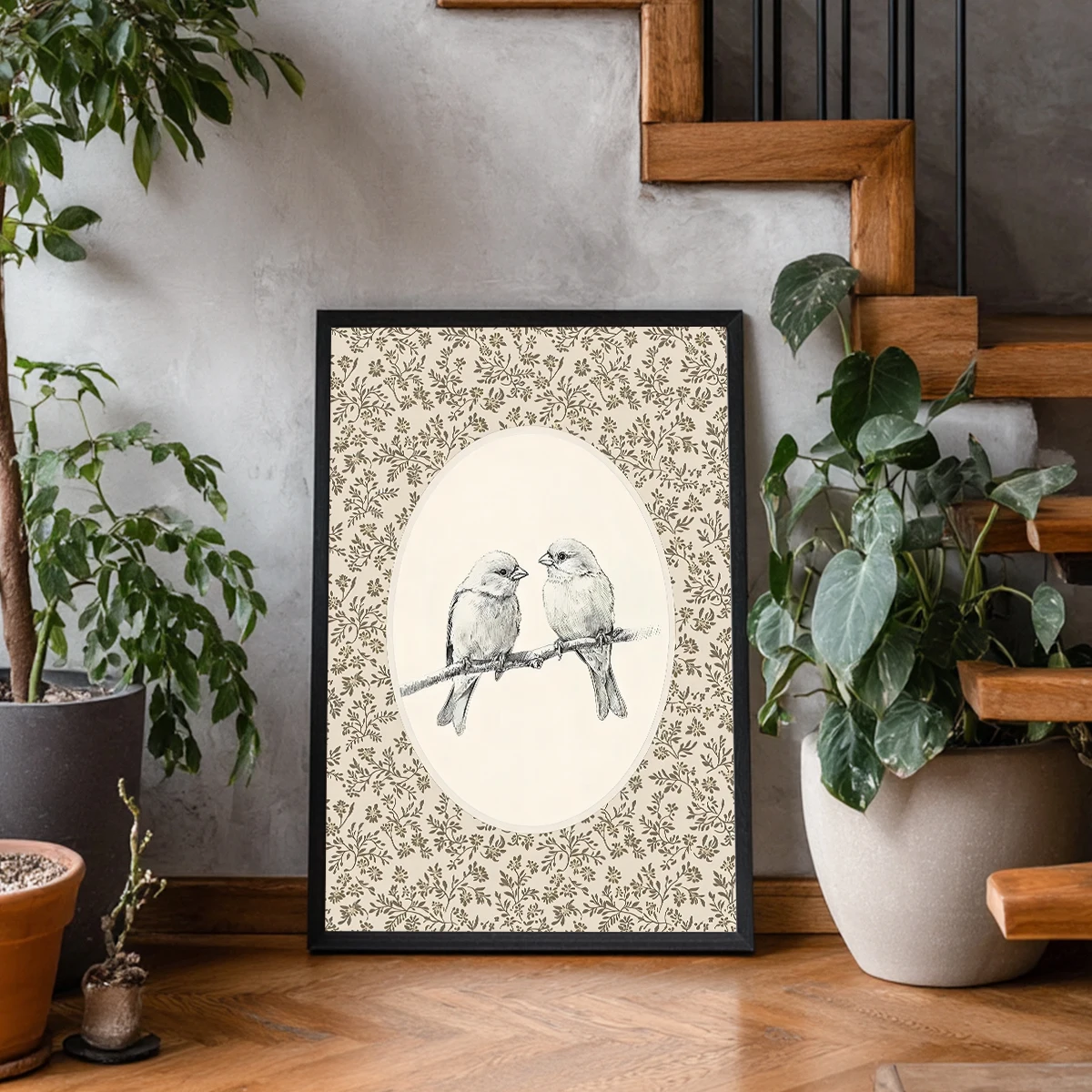 Vintage Sparrow Bird Antique Floral Rustic Canvas Prints Poster Retro Cottage Farmhouse Art Prints Bedroom Wall Art Home Decor