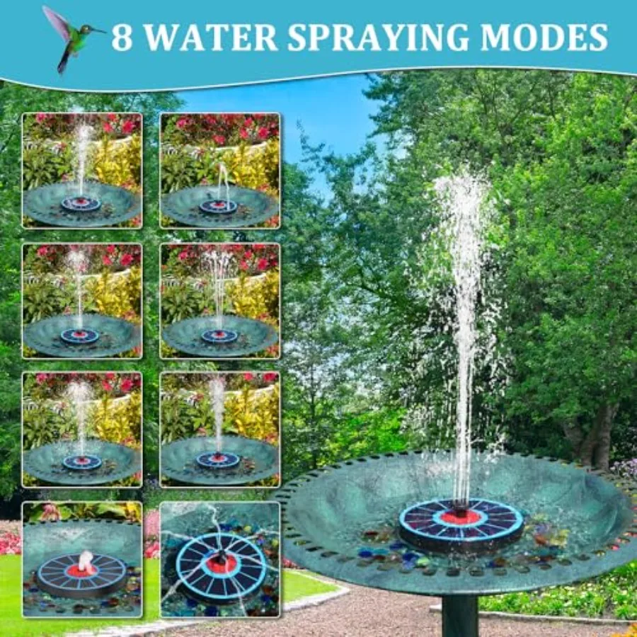 【Spot goods】Solar Fountain Upgrade 3.5W Solar Birdbath Fountains with White Lights Glass Panel 2200mAh Battery Hummingbird Wate view 3