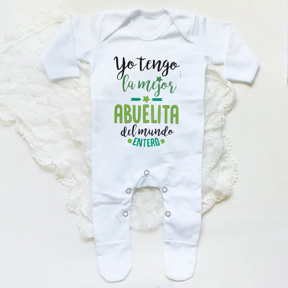 I Have The Best Grandmother in The World Letter Print Baby Sleepsuit Long Sleeve Casual Soft Infant Romper Round Neck Jumpsuit