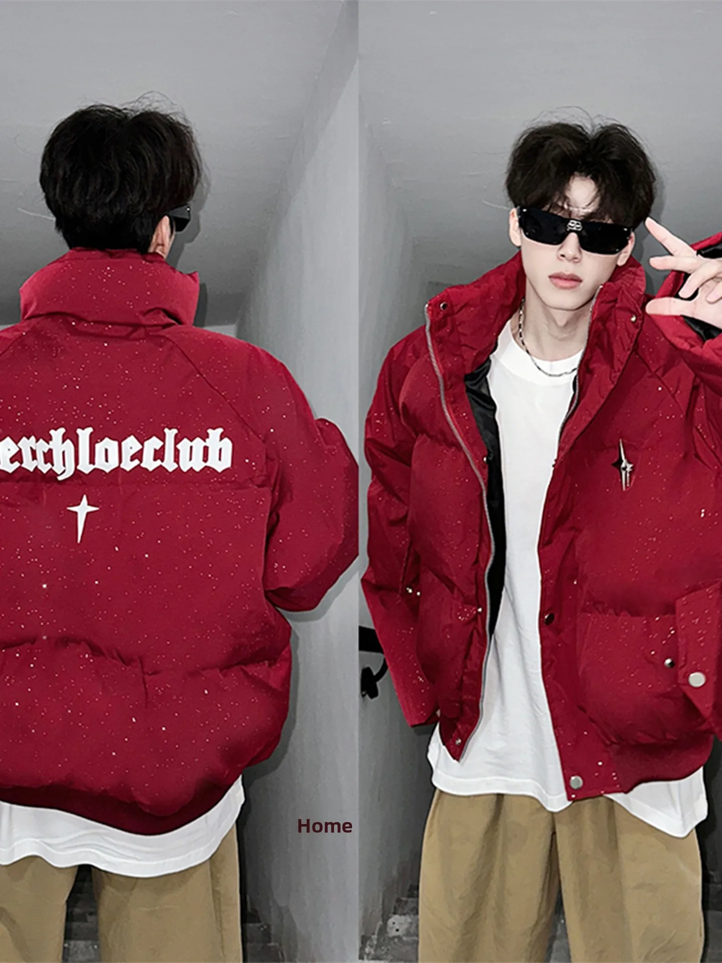 

Мужская зимняя куртка из хлопка с металлизированным принтом цвета красного вина, в американском стиле, повседневная, теплая, для уличной моды