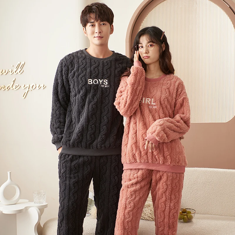 High Quality Couple Flannel Sleepwear Women Men Warm Fleece Pijama Winter Casual Pajamas Set Lovers Kimono Home Clothes