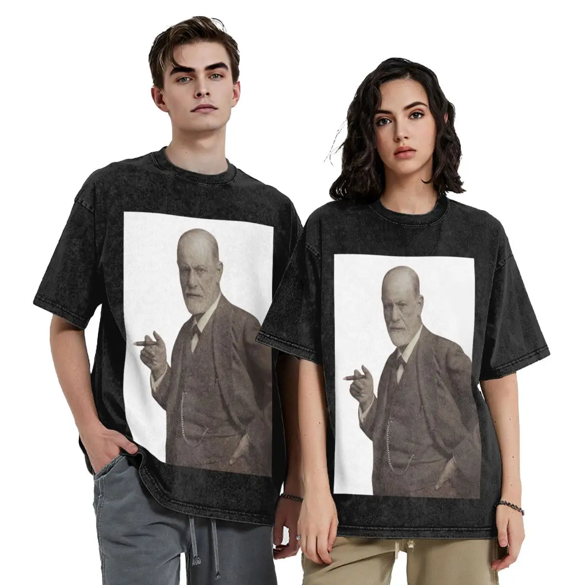 Freud With Cigar Blush Pink Hip Hop Short Sleeve T-Shirts Washed Tops Tees Streetwear T Shirt Printed for Men woman