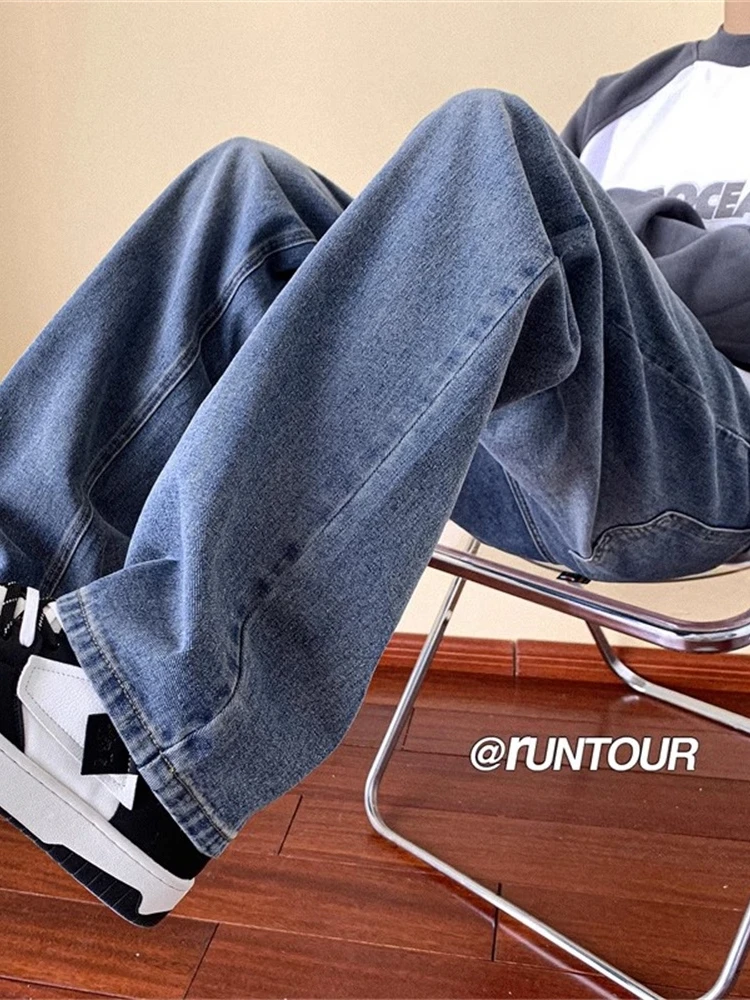 

Мужские джинсы American Sle, свободные прямые брюки в стиле High Street с поясом, повседневные длинные брюки для весны и осени, удобный деним