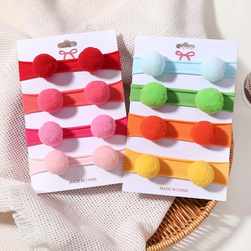 

4pcs/set New Baby Elastic Hair Band Colorful Nylon Ball Headband Children's Cute Hair Accessories Kids Headwear Soft Turban Gift