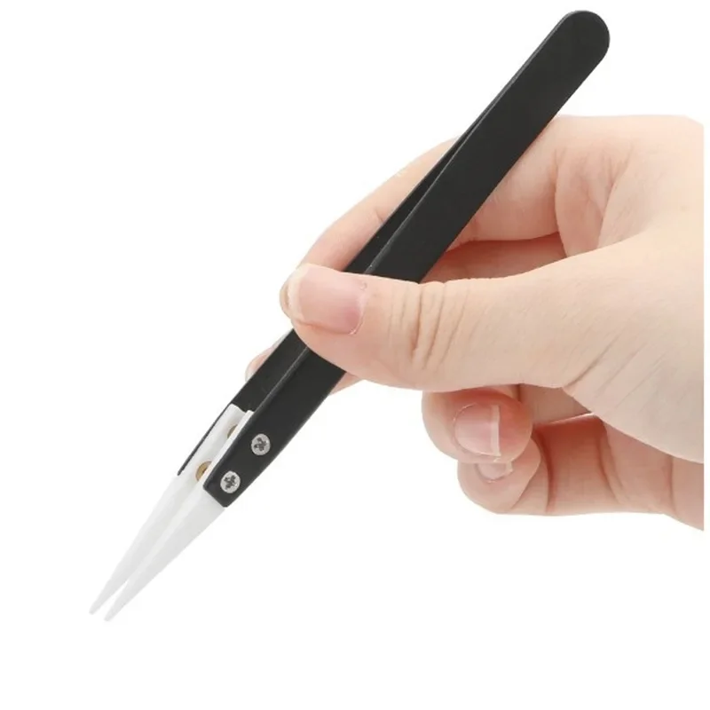 Straight Aimed Ceramic Tweezers for Electronics Soldering with Stainless Steel Handle Black Tweezers Hand Tool Precision Tweezer