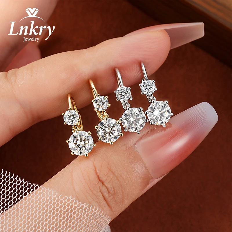 Lnkry Certified 6.5mm&4.0mm Moissanite Leverback Earring 14k Gold-Filled Dazzling Lab Diamond Hoop Earrings for Women Gift