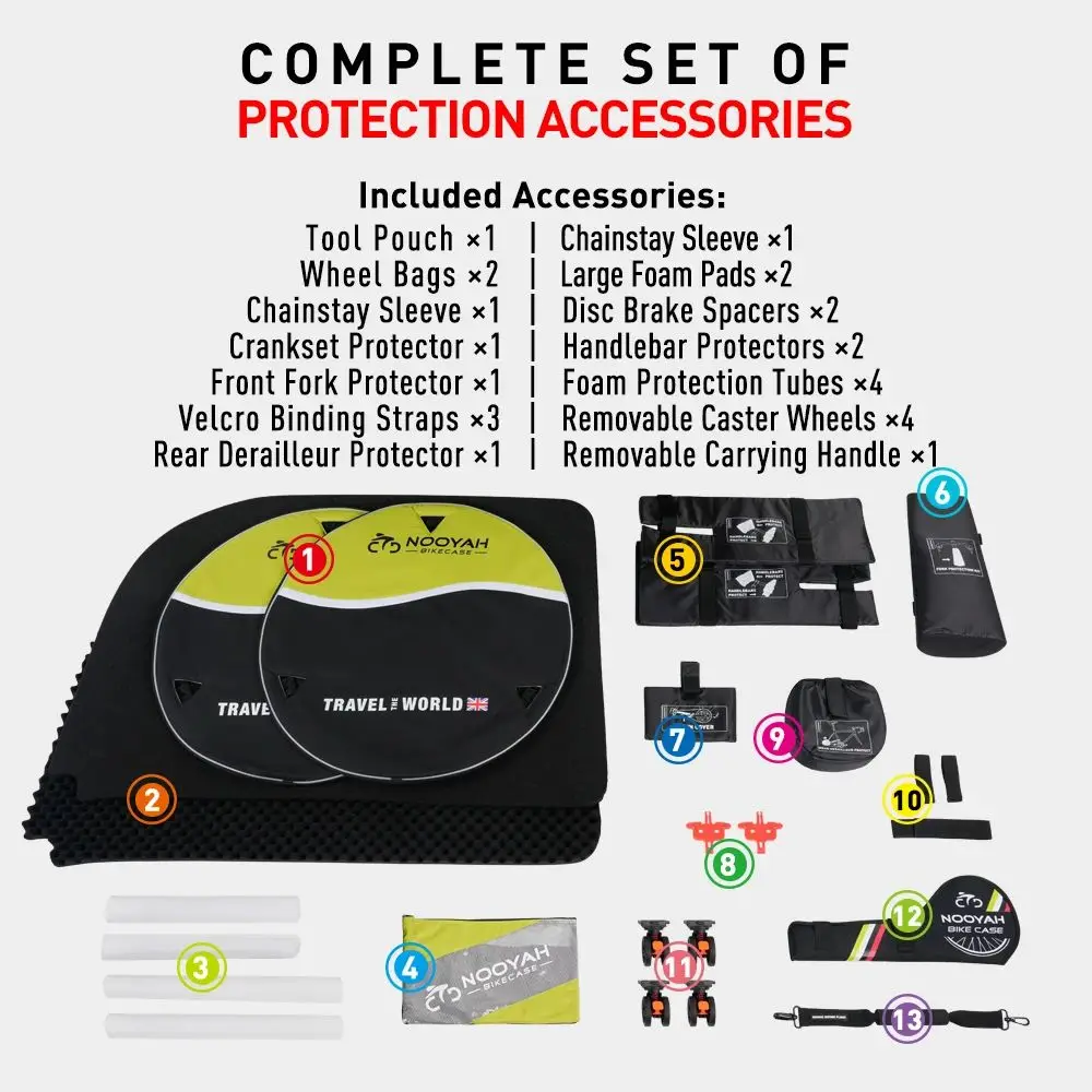 

NOOYAH Bike Travel Case with EVA Hard Shell No Handlebar Disassembly Full Protection Accessories Airline-Approved for Road Bike