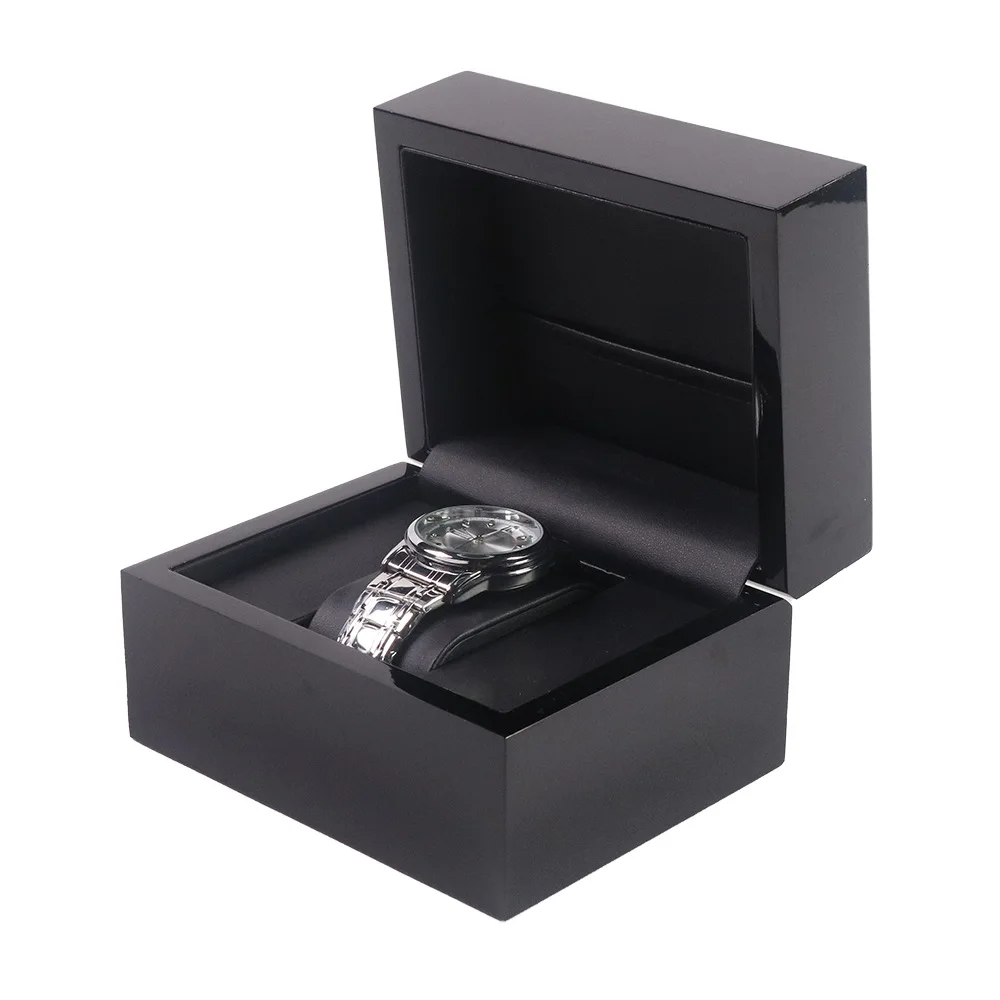 Black High-Gloss Lacquer Single Watch Box Wooden Watch Packaging Case Unit Watch Box for Watch Storage Black and Red
