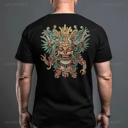 Mictlantecutli God of Death Printed Back Cotton T-shirt for Men. Aztec-inspired Heritage Tee Lord of The Mictlan Aztec Tops