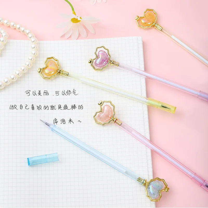 Imagem -04 - Cute Creative Love Heart Gel Pen para Crianças Caneta de Assinatura Neutra Papelaria Escolar Material de Escritório Kawaii Love Bead 12 Pcs por Lote