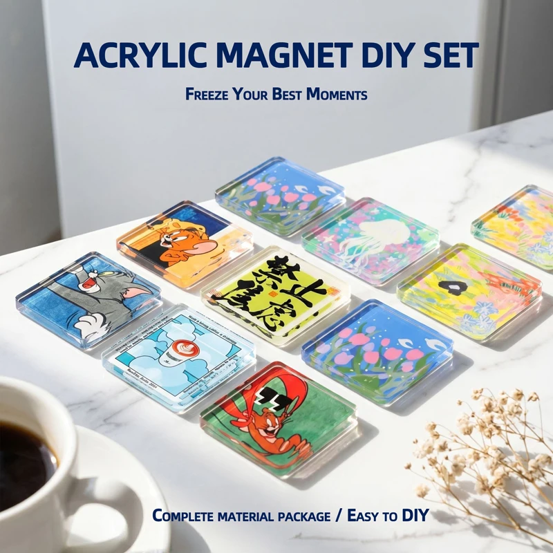 4 Sets Handmade Magnetic Refrigerator Sticker Material Package Creative DIY Acrylic Fridge Magnets Souvenir Gift 5mm Thickness