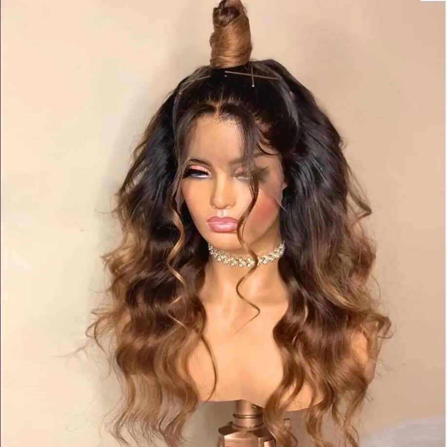 

Soft Preplucked Ombre Blonde Brown 26Long 180density Lace Front Wigs For Black Women Preplucked Natural Wave Daily Glueless