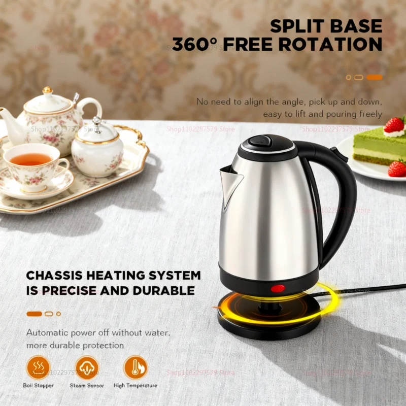 غلاية كهربائية من الفولاذ المقاوم للصدأ، قاعدة فصل، مقاومة للصدأ، غلاية تسخين سريعة متينة للمنزل والمكتب أثناء السفر