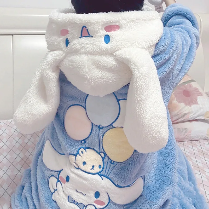 

Kawaii Sanrios Cinnamoroll Hooded Bathrobe Pajamas Winter Plush Cartoon Lovable Birthday Gifts Girlfriend Gifts Toys For Girls