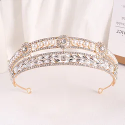 KMVEXO Gold Silver Plated Queen Princess Diana Crown Crystal Pearl Diadem For Bridal Hair Accessories Bride Headbands De Noiva